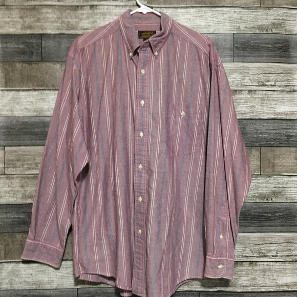 Vtg Eddie Bauer Striped Button Shirt Men’s L Red 100% Cotton Singapore - Picture 3 of 8